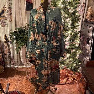 Floral Satin Robe with Belt